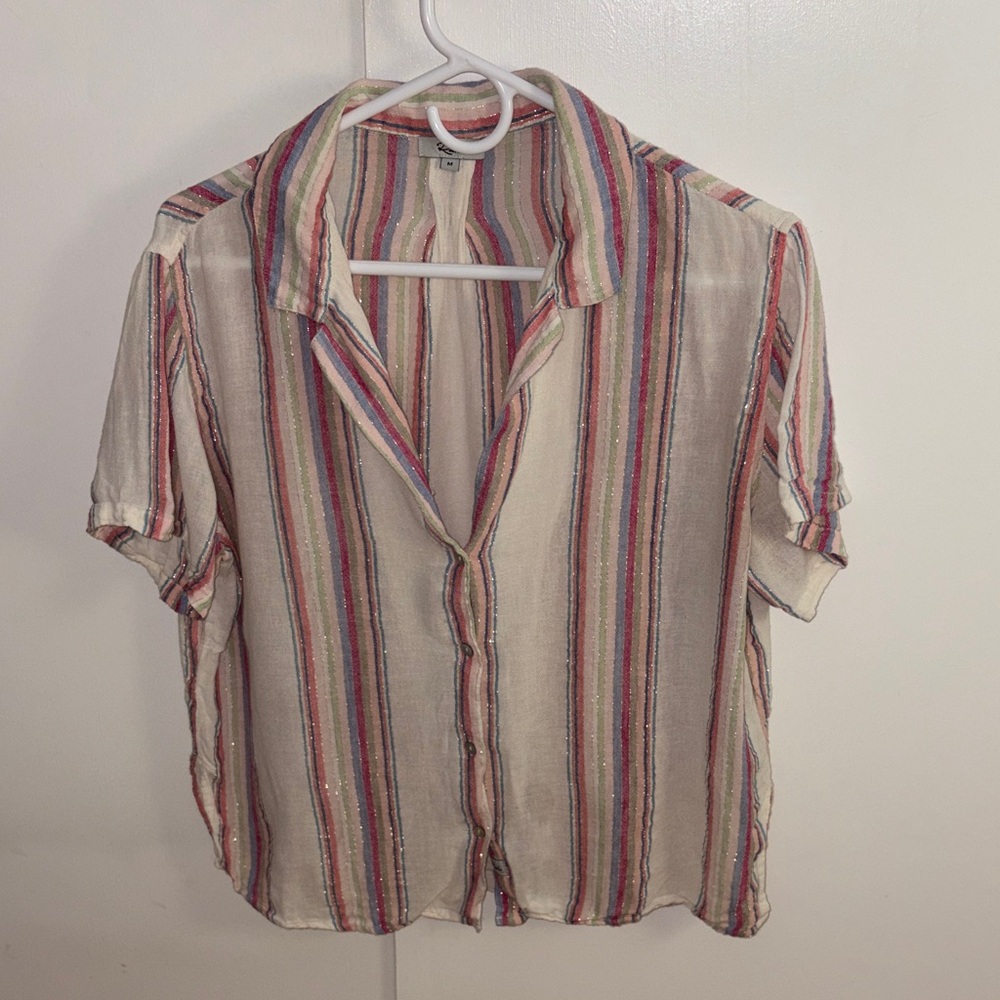 Rails Cream Short-Sleeve Button-Down Shirt with Multicolor Stripes